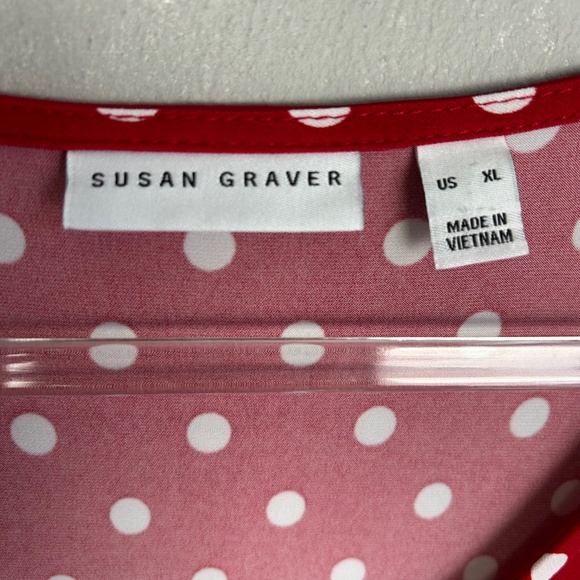 Susan Graver size XL midi dress liquid knit flutter sleeve red polka dot v-neck - Picture 9 of 11